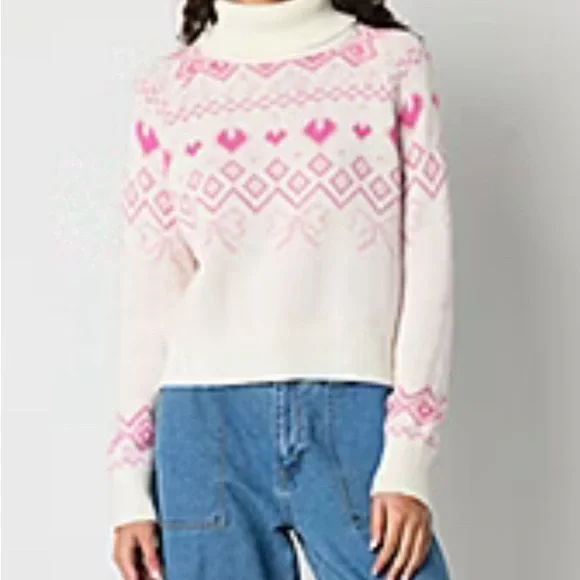 Forever 21 sweater, pink & cream color with hearts & bows, women’s size large - Picture 8 of 8